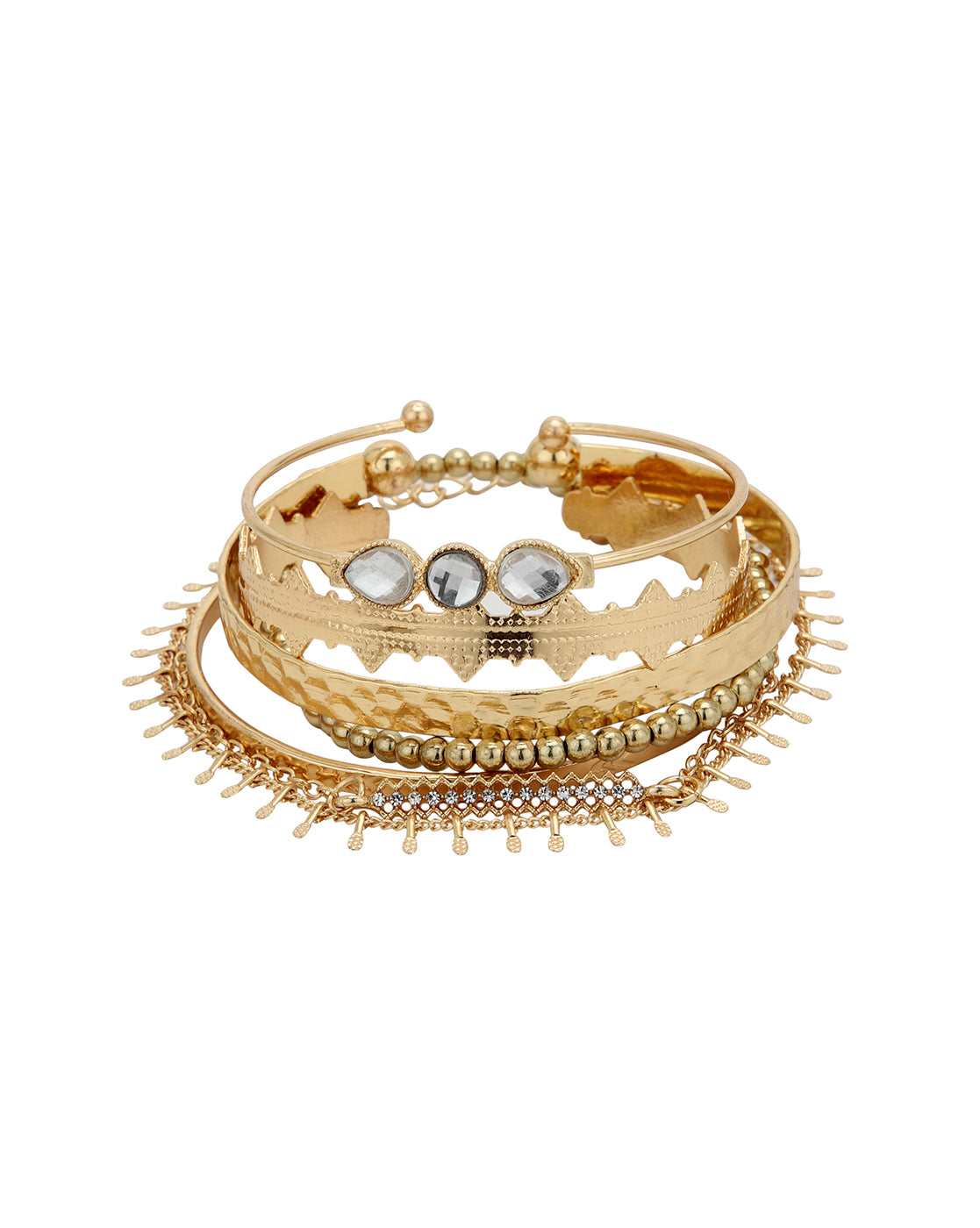 Set of 5 Two Toned CZ Cuff Link Bracelet