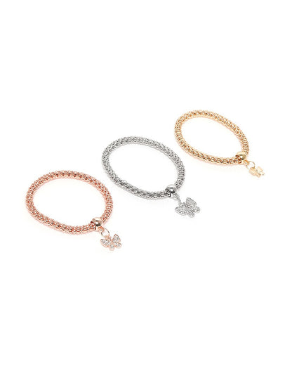Set of 3 Three Toned CZ Butterfly Charm Bracelet