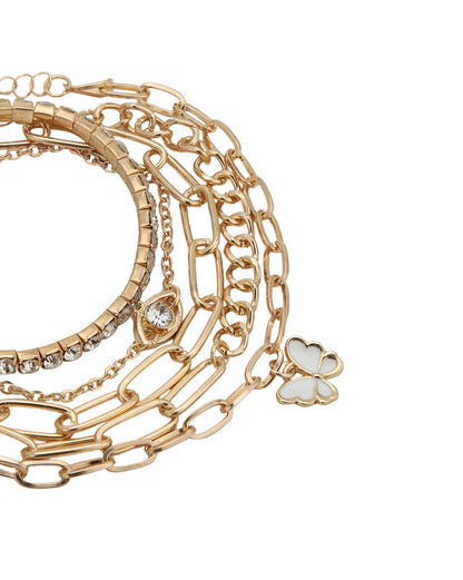 Set of 5 Rose Gold Plated CZ Butterfly and Evil Eye Enamel Charm Bracelet