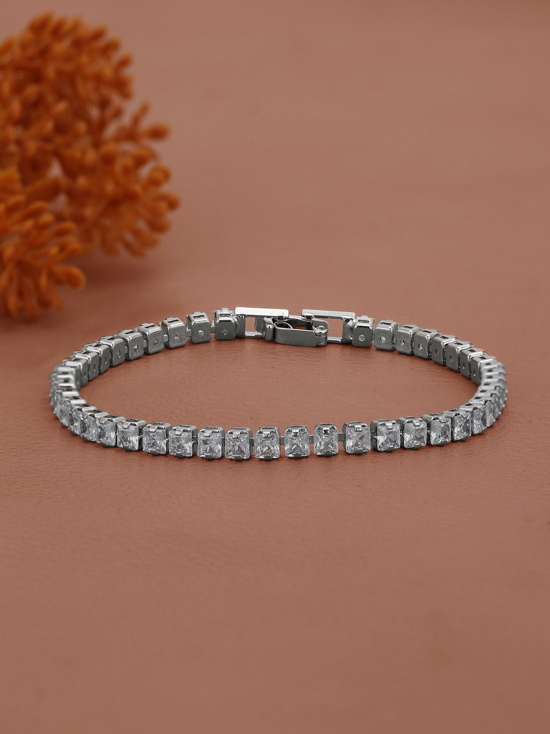 Silver-Plated Cubic Zirconia Studded Tennis Bracelet