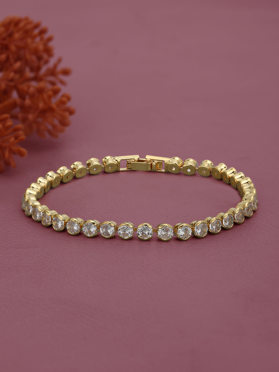 Gold Plated Circular CZ Studded Tennis Bracelet