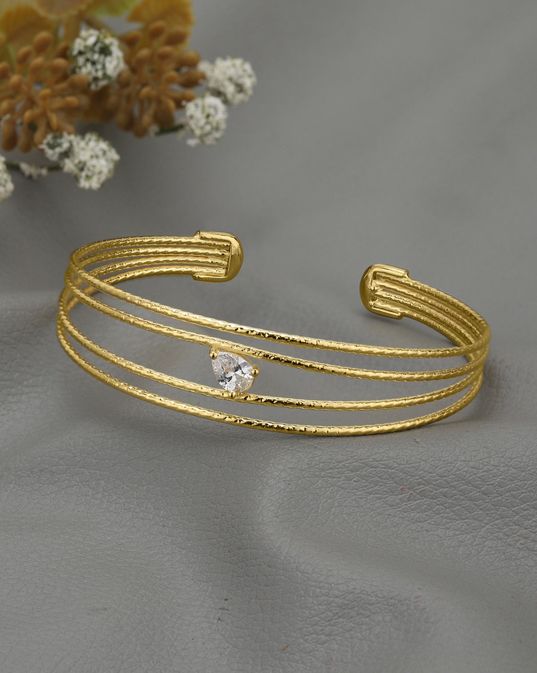 18kt Gold Plated CZ Four Bar Bangle Style Cuff Bracelet