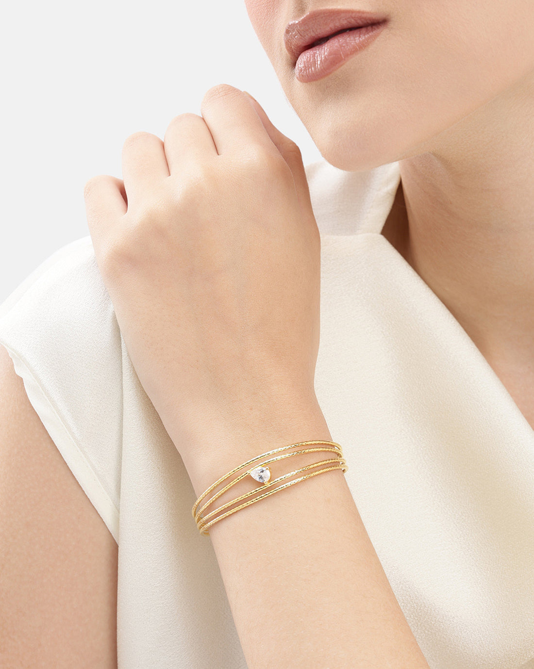 18kt Gold Plated CZ Four Bar Bangle Style Cuff  Bracelet