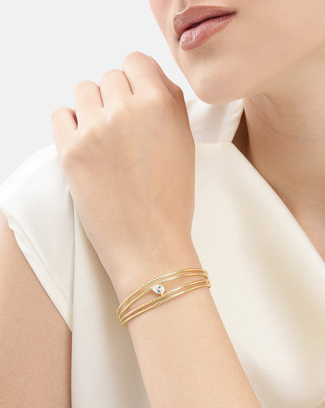 18kt Gold Plated CZ Four Bar Bangle Style Cuff  Bracelet