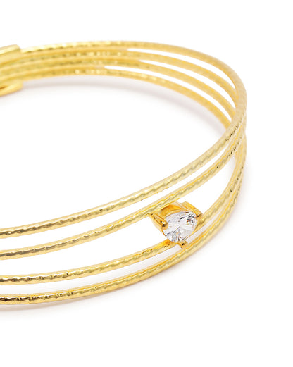 18kt Gold Plated CZ Four Bar Bangle Style Cuff  Bracelet