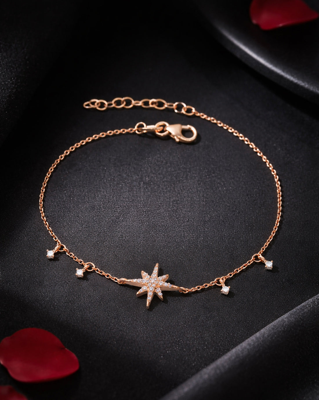 18kt Rose Gold Plated CZ Burst Star Charm Bracelet
