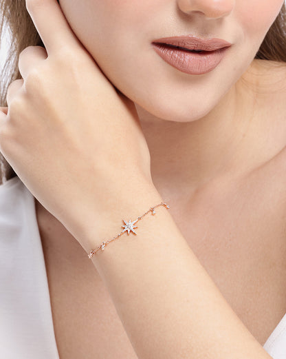 18kt Rose Gold Plated CZ Burst Star Charm Bracelet