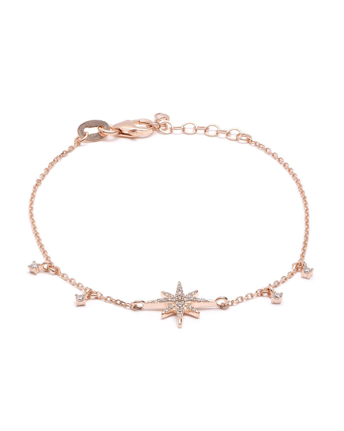 18kt Rose Gold Plated CZ Burst Star Charm Bracelet