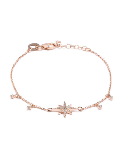 18kt Rose Gold Plated CZ Burst Star Charm Bracelet