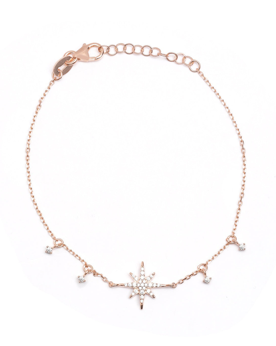 18kt Rose Gold Plated CZ Burst Star Charm Bracelet