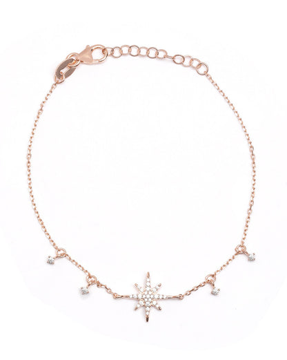 18kt Rose Gold Plated CZ Burst Star Charm Bracelet