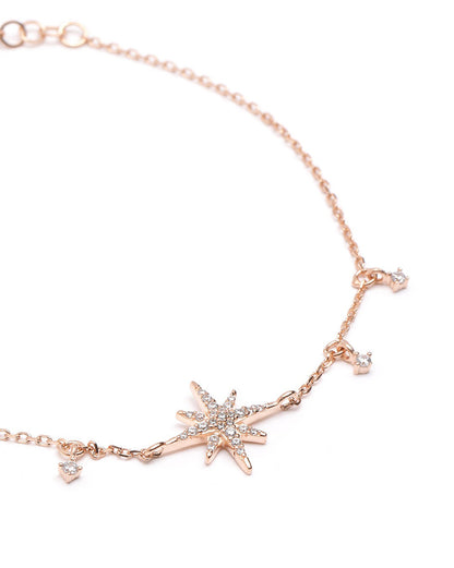 18kt Rose Gold Plated CZ Burst Star Charm Bracelet