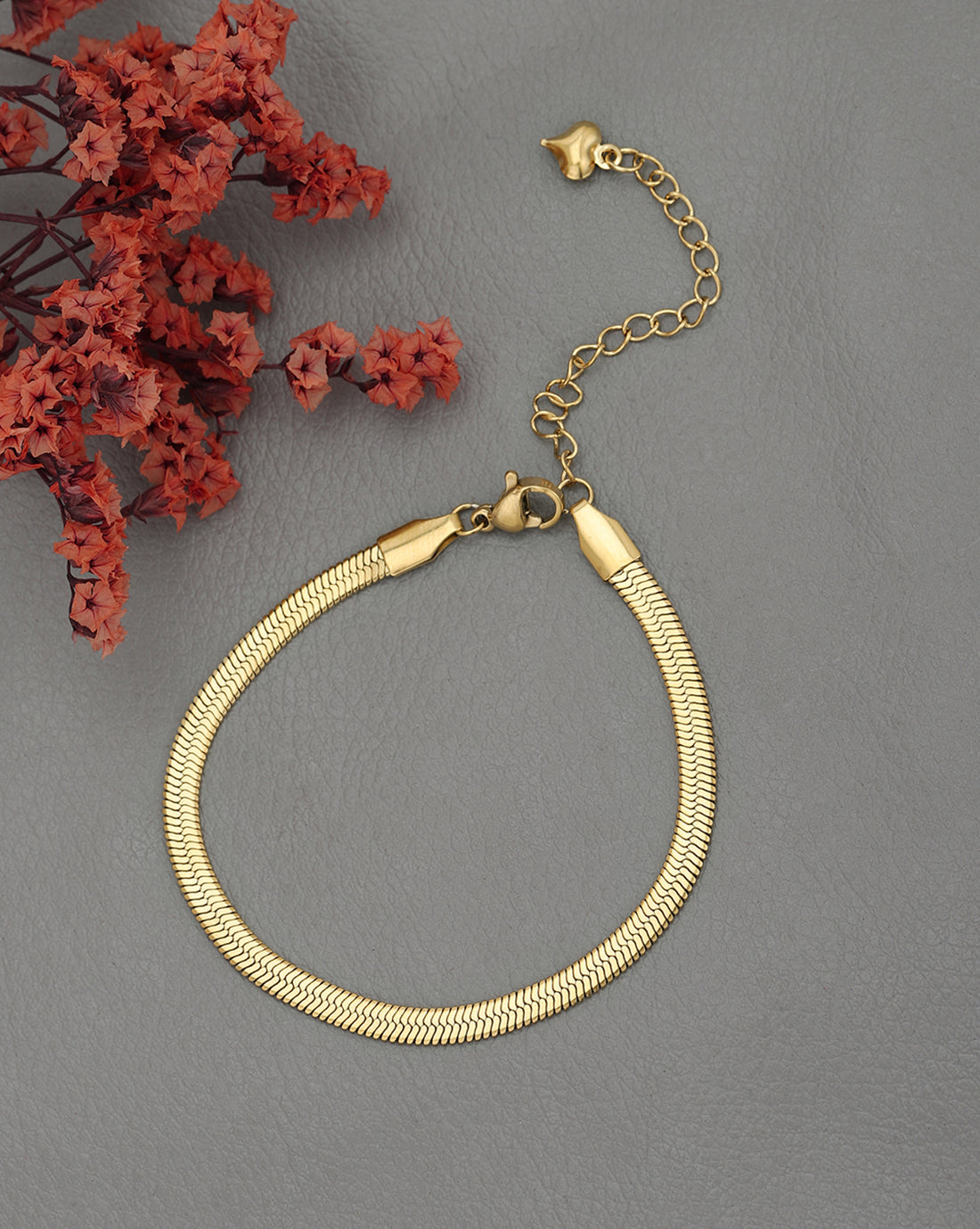 Gold Plated Heart Charm Snake Bracelet