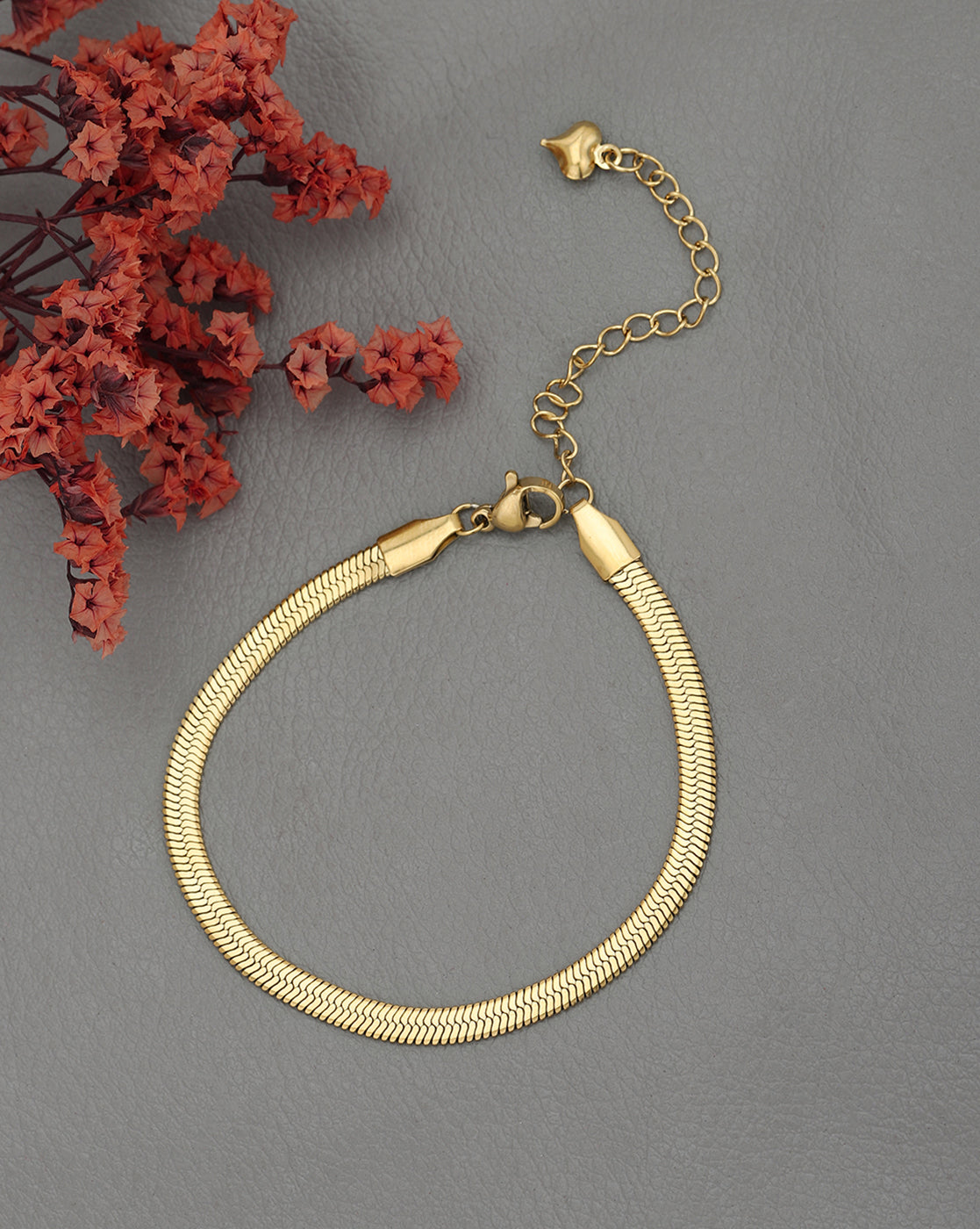 Gold Plated Heart Charm Snake Bracelet