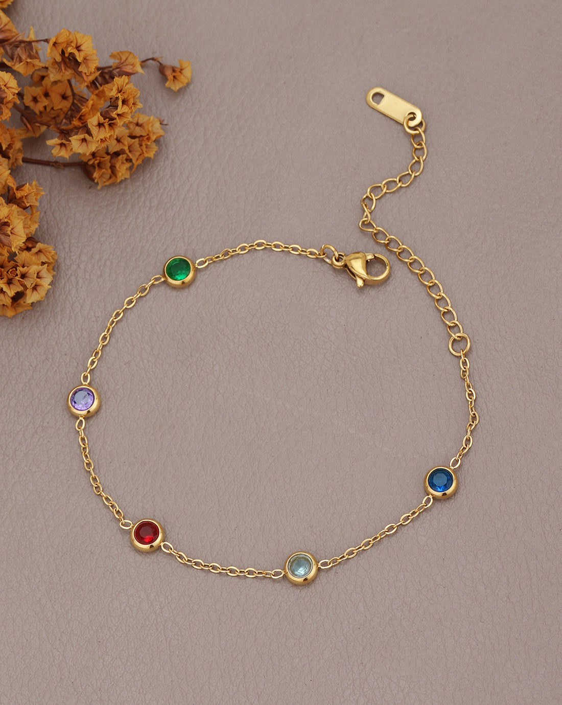 Gold Plated Multi Color CZ Wraparound Bracelet