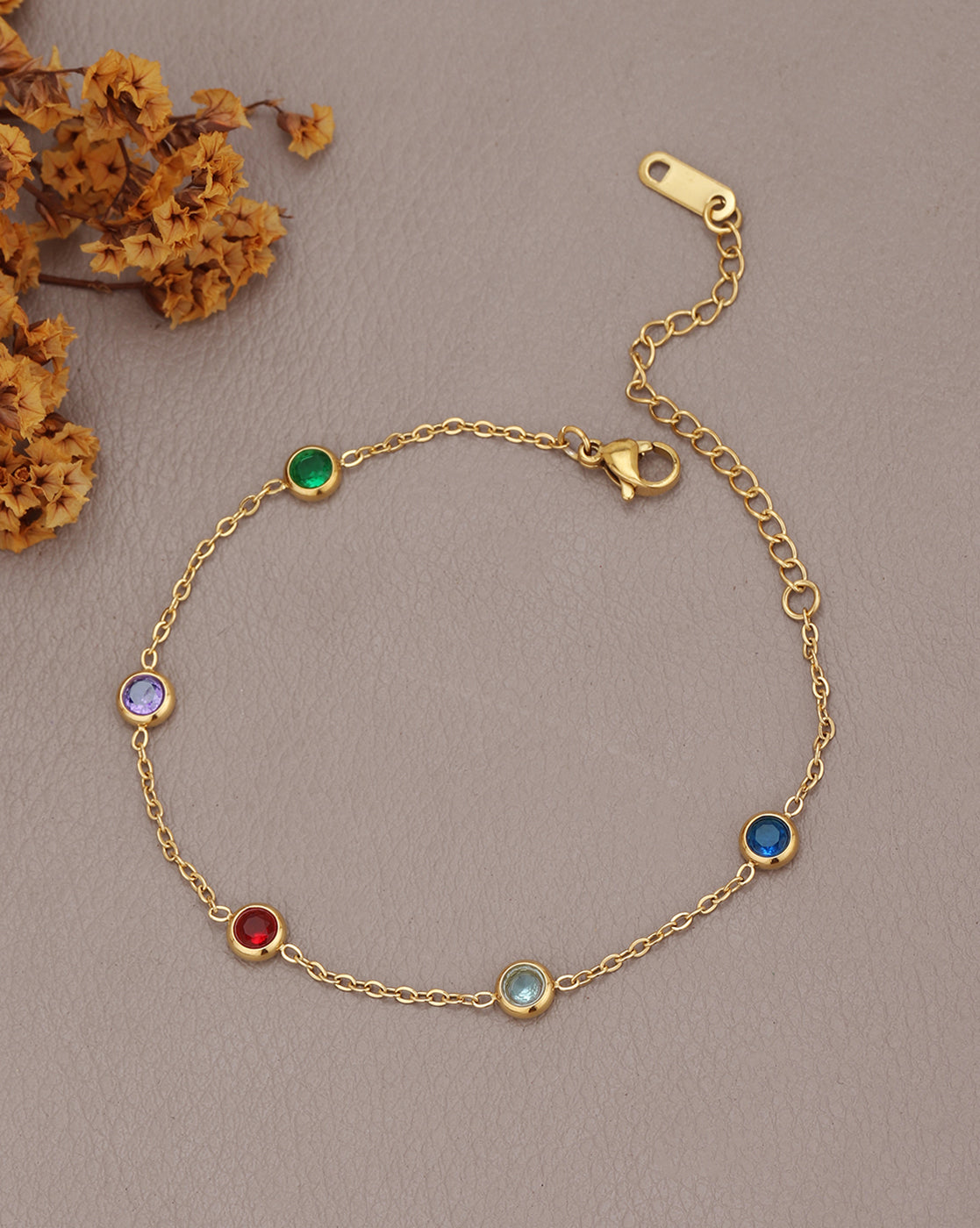 Gold Plated Multi Color CZ Wraparound Bracelet