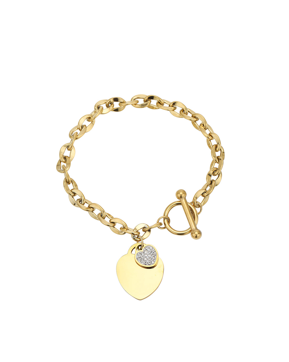 Gold Plated CZ Heart Charm Link Bracelet