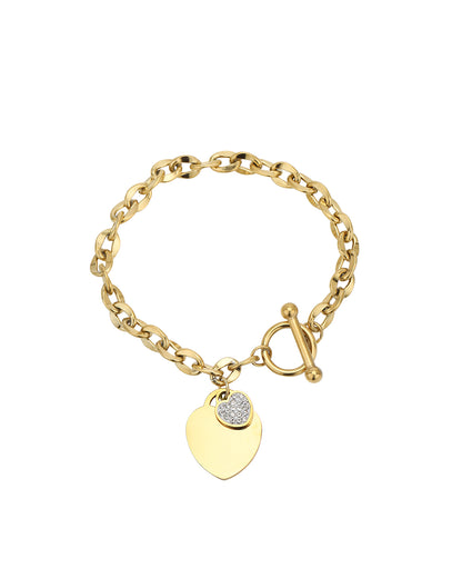 Gold Plated CZ Heart Charm Link Bracelet