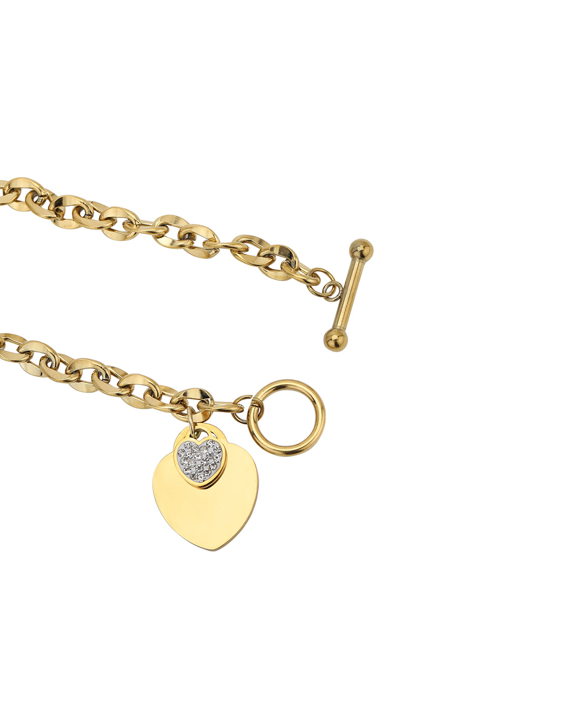 Gold Plated CZ Heart Charm Link Bracelet