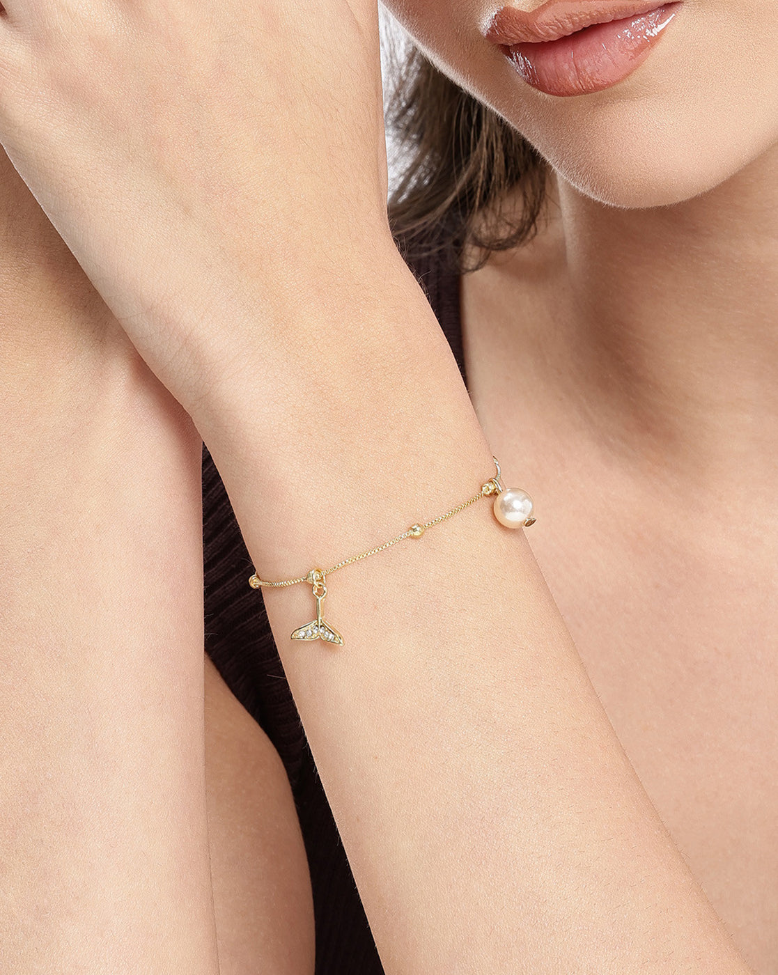 Gold Plated CZ and Pearl Charm Bracelet
