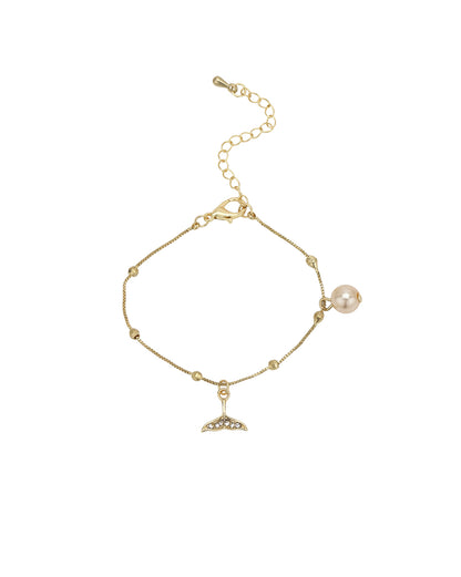 Gold Plated CZ and Pearl Charm Bracelet