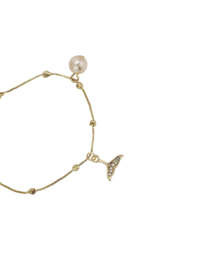 Gold Plated CZ and Pearl Charm Bracelet