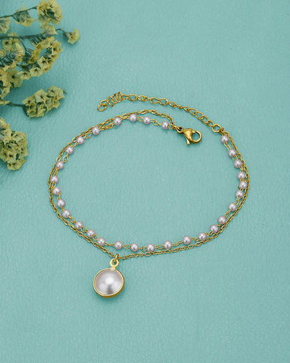 Gold Plated Pearl Double Chain Wraparound Bracelet