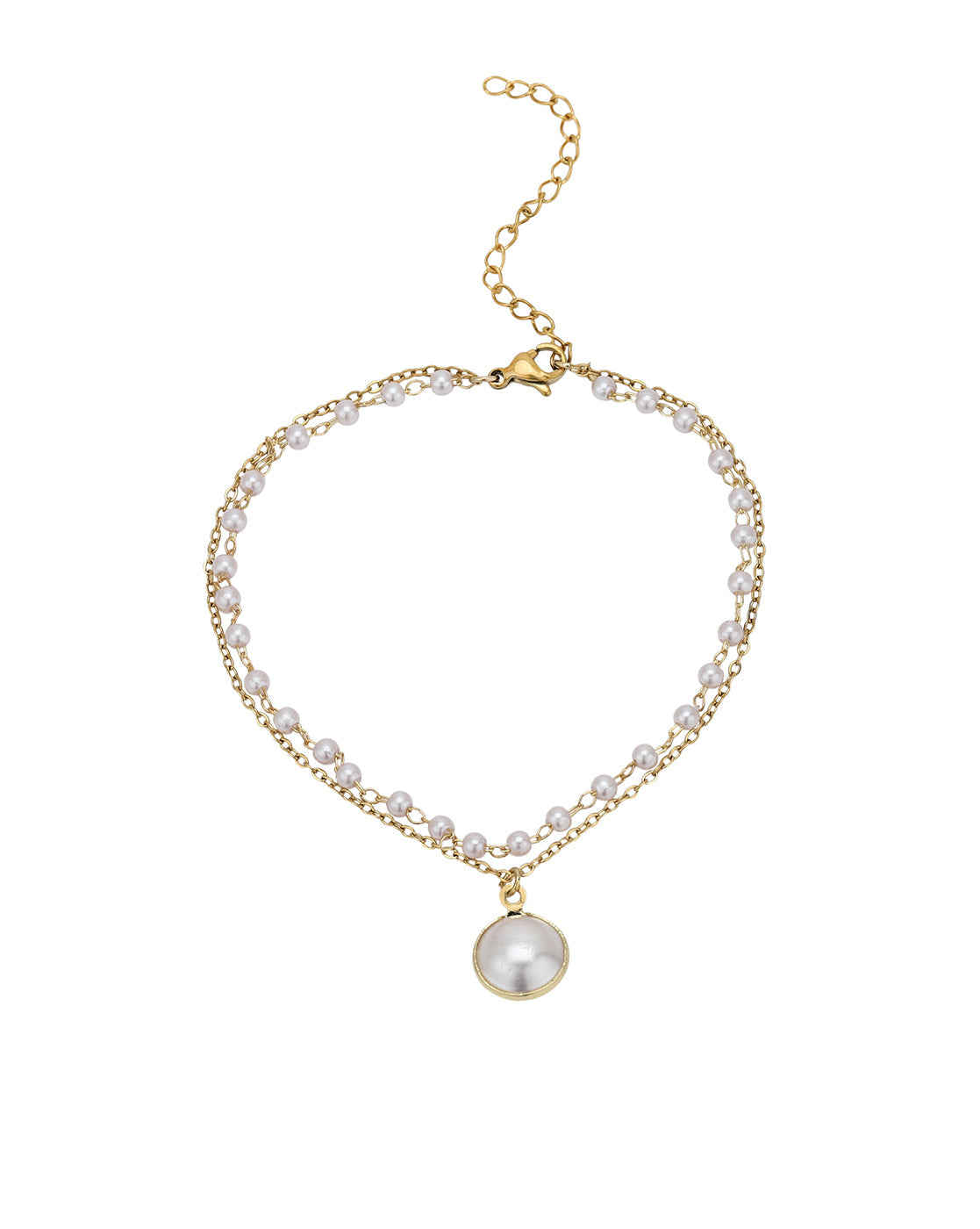Gold Plated Pearl Double Chain Wraparound Bracelet