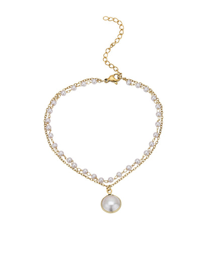 Gold Plated Pearl Double Chain Wraparound Bracelet