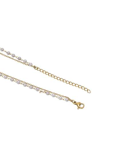 Gold Plated Pearl Double Chain Wraparound Bracelet