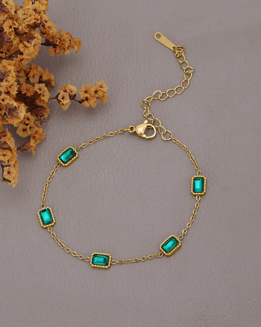 Gold Plated CZ Green Studded Wraparound Bracelet