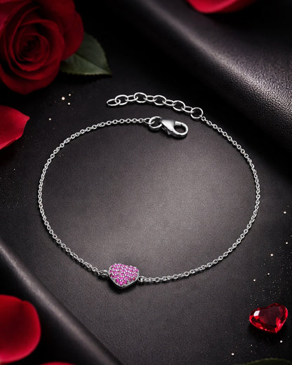 Rhodium Plated Red Ruby Heart Wraparound Bracelet