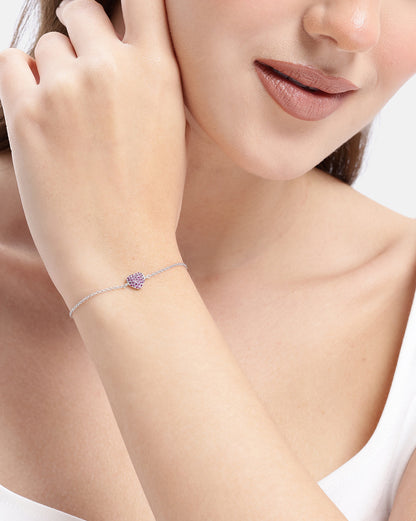 Rhodium Plated Red Ruby Heart Wraparound Bracelet