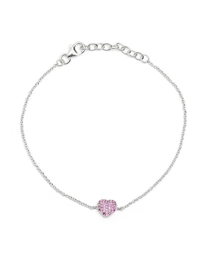 Rhodium Plated Red Ruby Heart Wraparound Bracelet