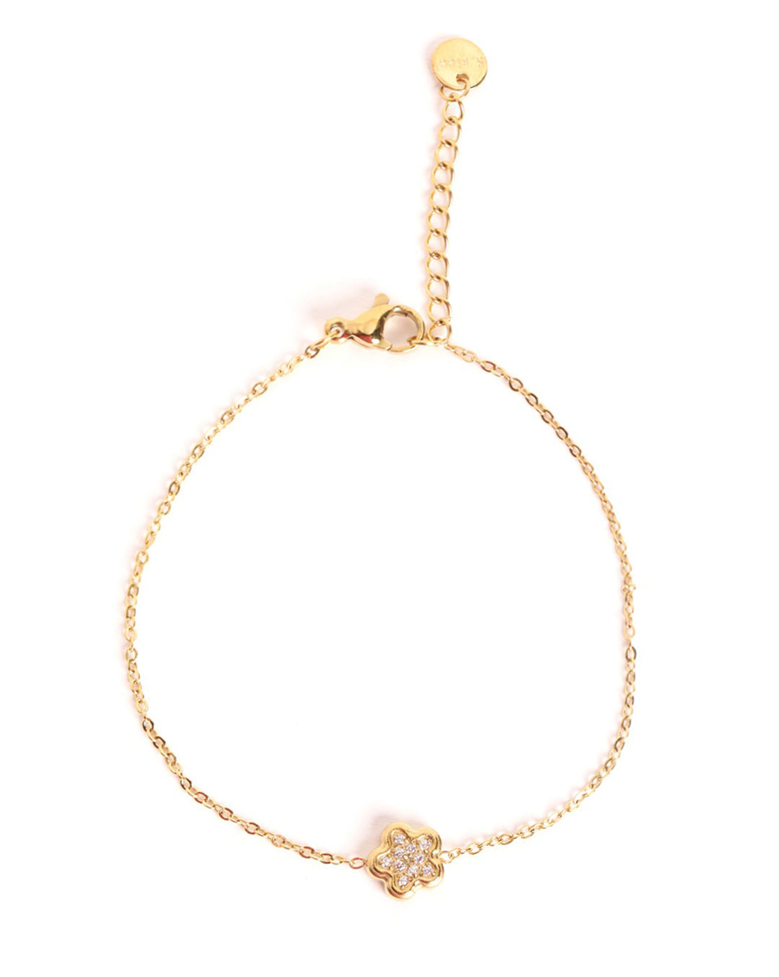 18kt Gold Plated CZ Floral Charm Adjustable Bracelet