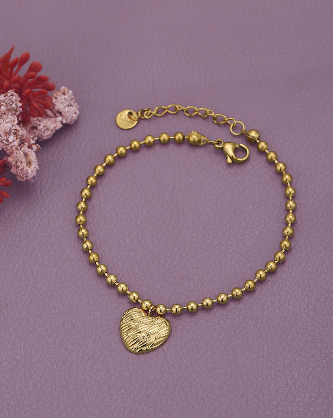 18kt Gold Plated Heart Charm Adjustable Bracelet