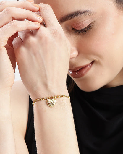 18kt Gold Plated Heart Charm Adjustable Bracelet