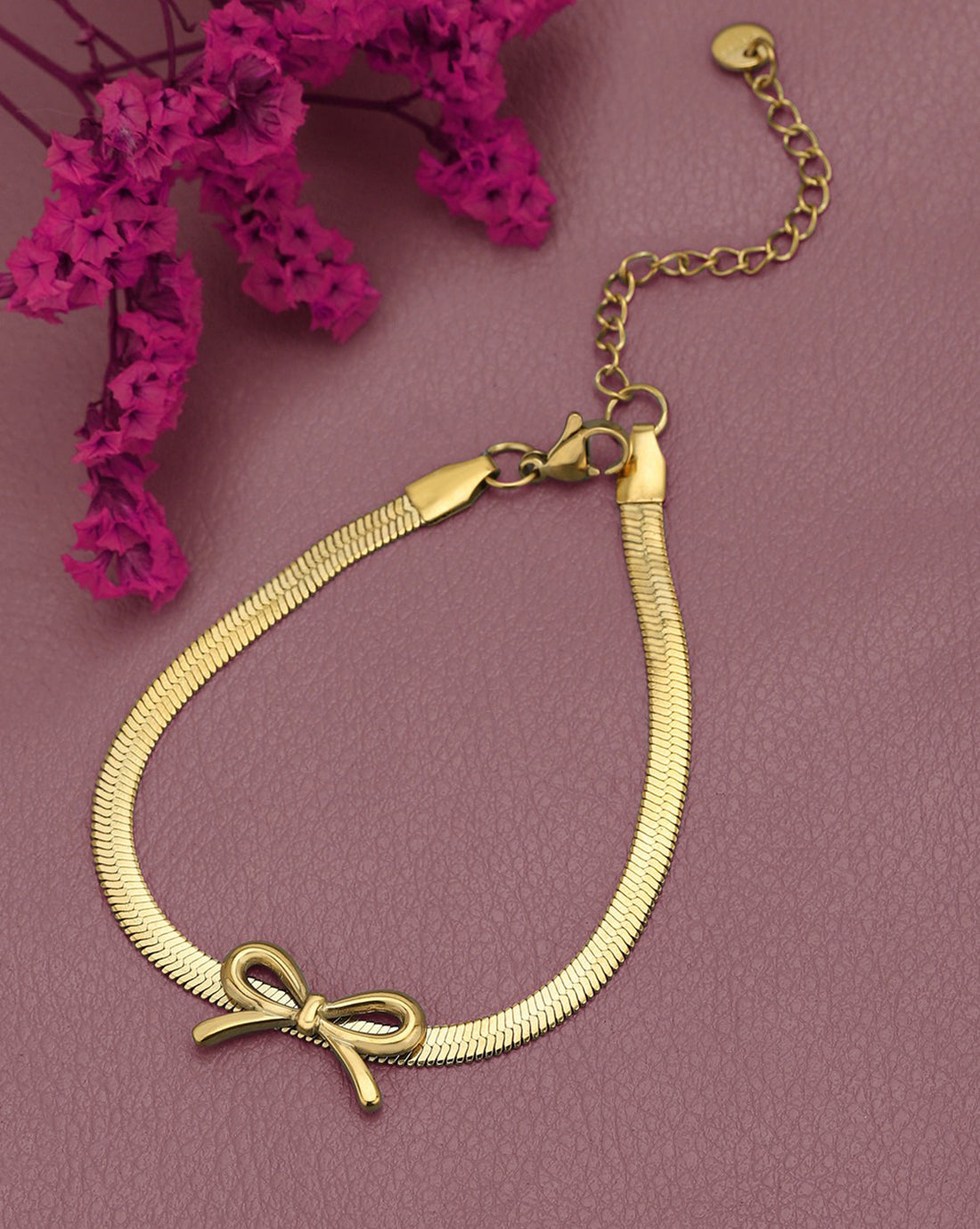 18kt Gold Plated Bow Charm Adjustable Snake chain Bracelet