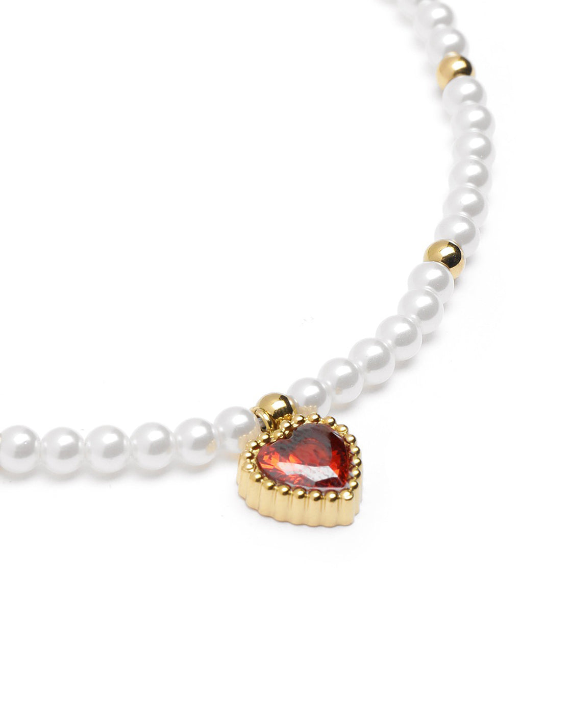 18kt Gold Plated Pearl and Dangling Heart Solitaire Charm Bracelet