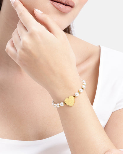 18kt Gold Plated Pearl and Heart Wraparound Bracelet
