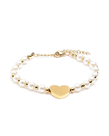 18kt Gold Plated Pearl and Heart Wraparound Bracelet