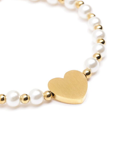18kt Gold Plated Pearl and Heart Wraparound Bracelet
