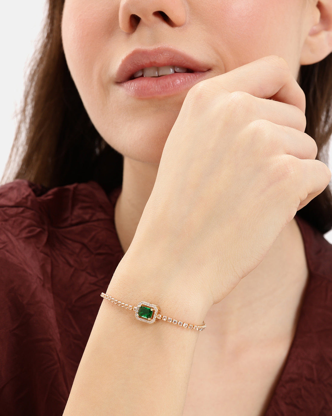 Gold Plated Green CZ Charm Bracelet