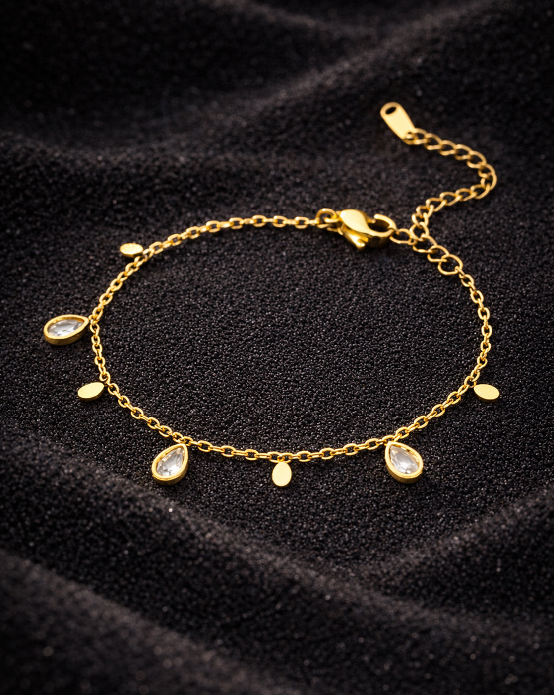 Gold Plated CZ Teardrop Charm Bracelet