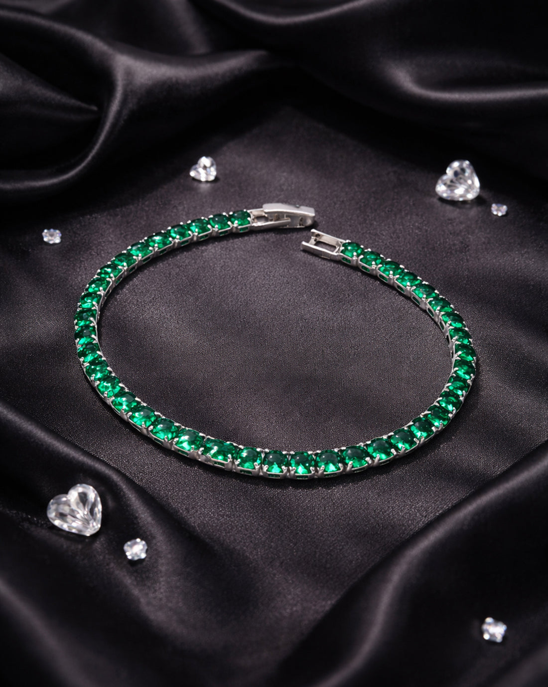 Silver Plated Green CZ Tennis Wraparound Bracelet