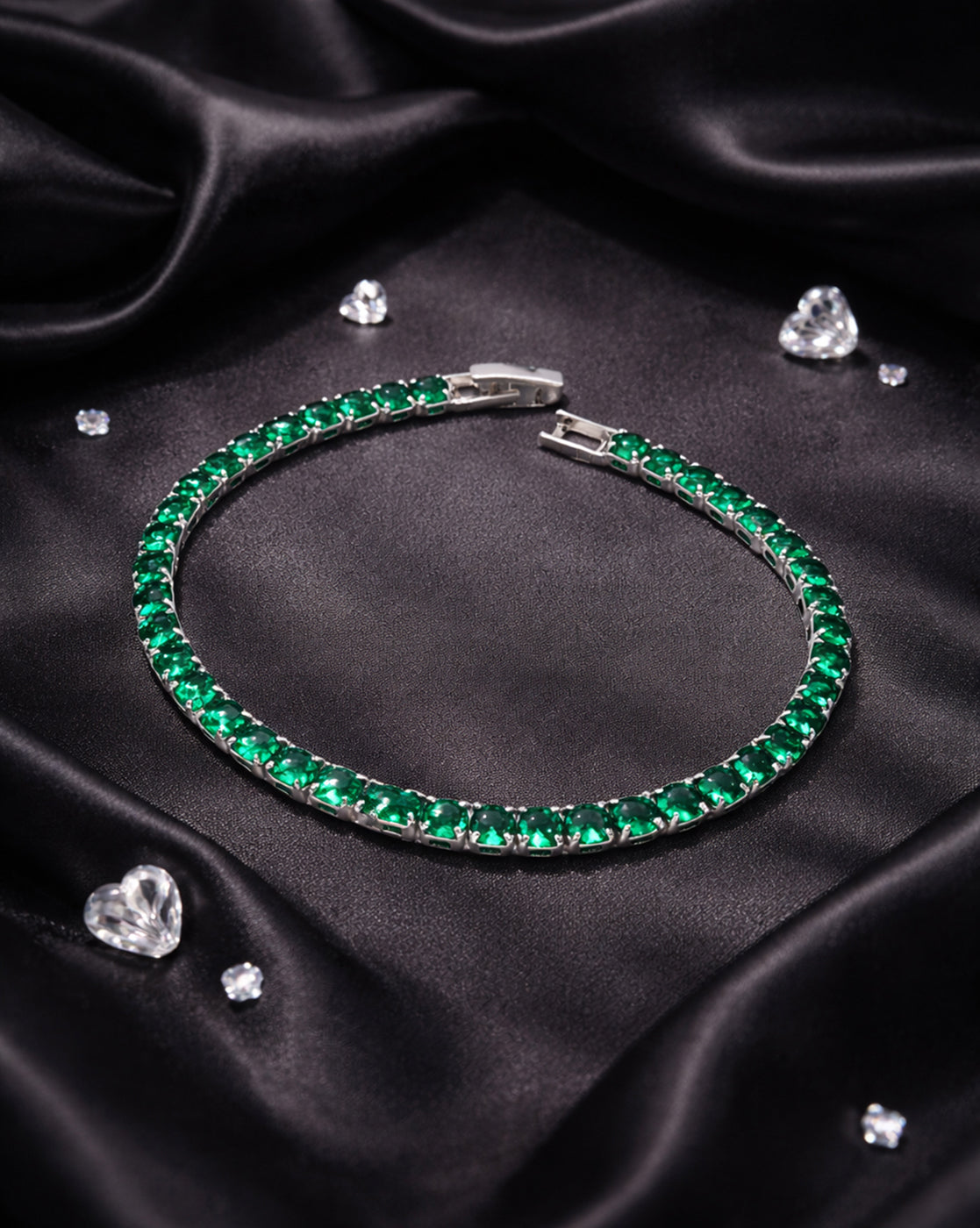 Silver Plated Green CZ Tennis Wraparound Bracelet