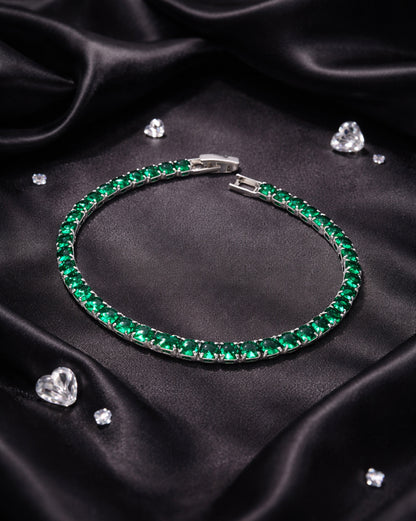 Silver Plated Green CZ Tennis Wraparound Bracelet