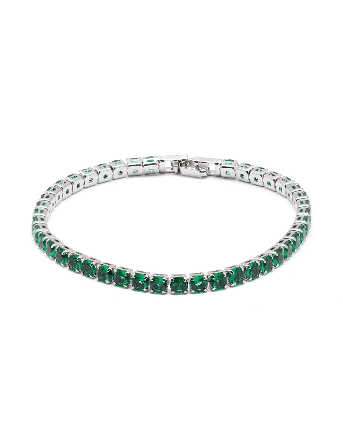Silver Plated Green CZ Tennis Wraparound Bracelet