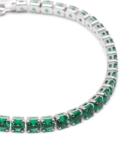 Silver Plated Green CZ Tennis Wraparound Bracelet