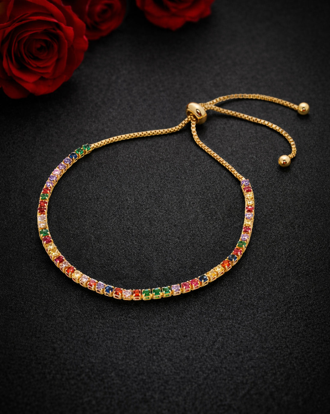 Gold Plated CZ Color Accent Adjustable Bracelet